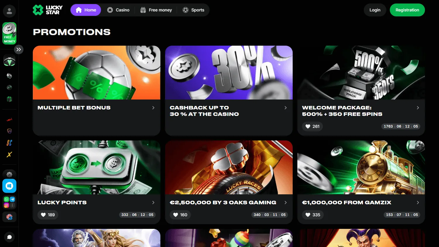 Lucky Star Casino promotions interface on desktop