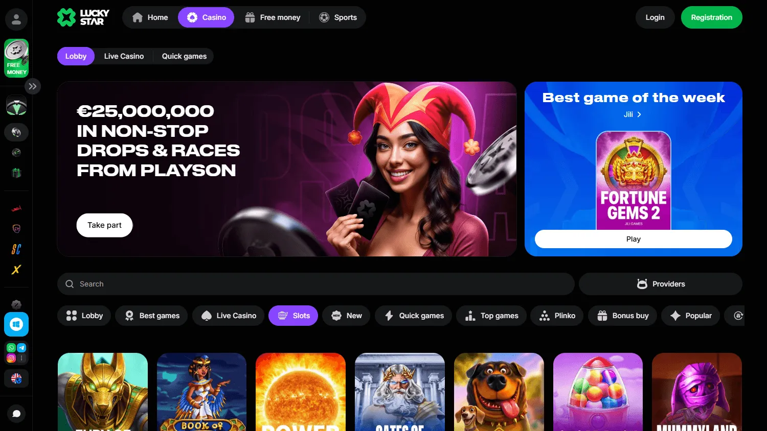 Lucky Star Casino games interface on desktop